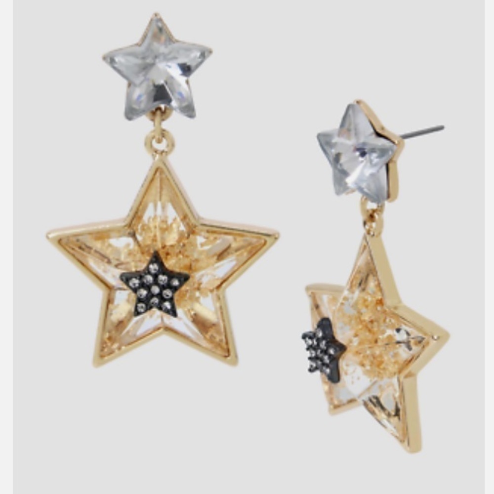 𝅺Betsey Johnson Celestial Star Statement Crystal Drop Earrings New